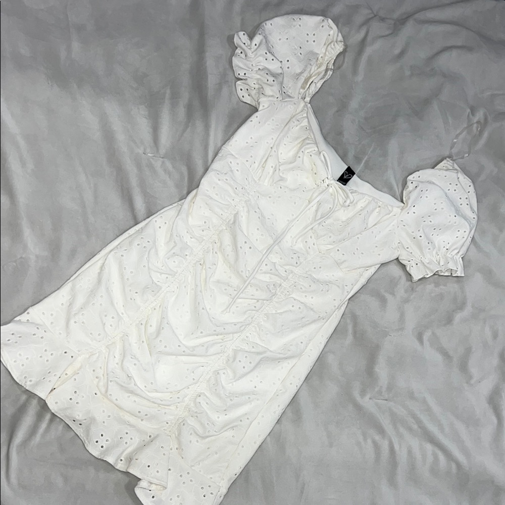 White Eyelet Puff Sleeve Dress